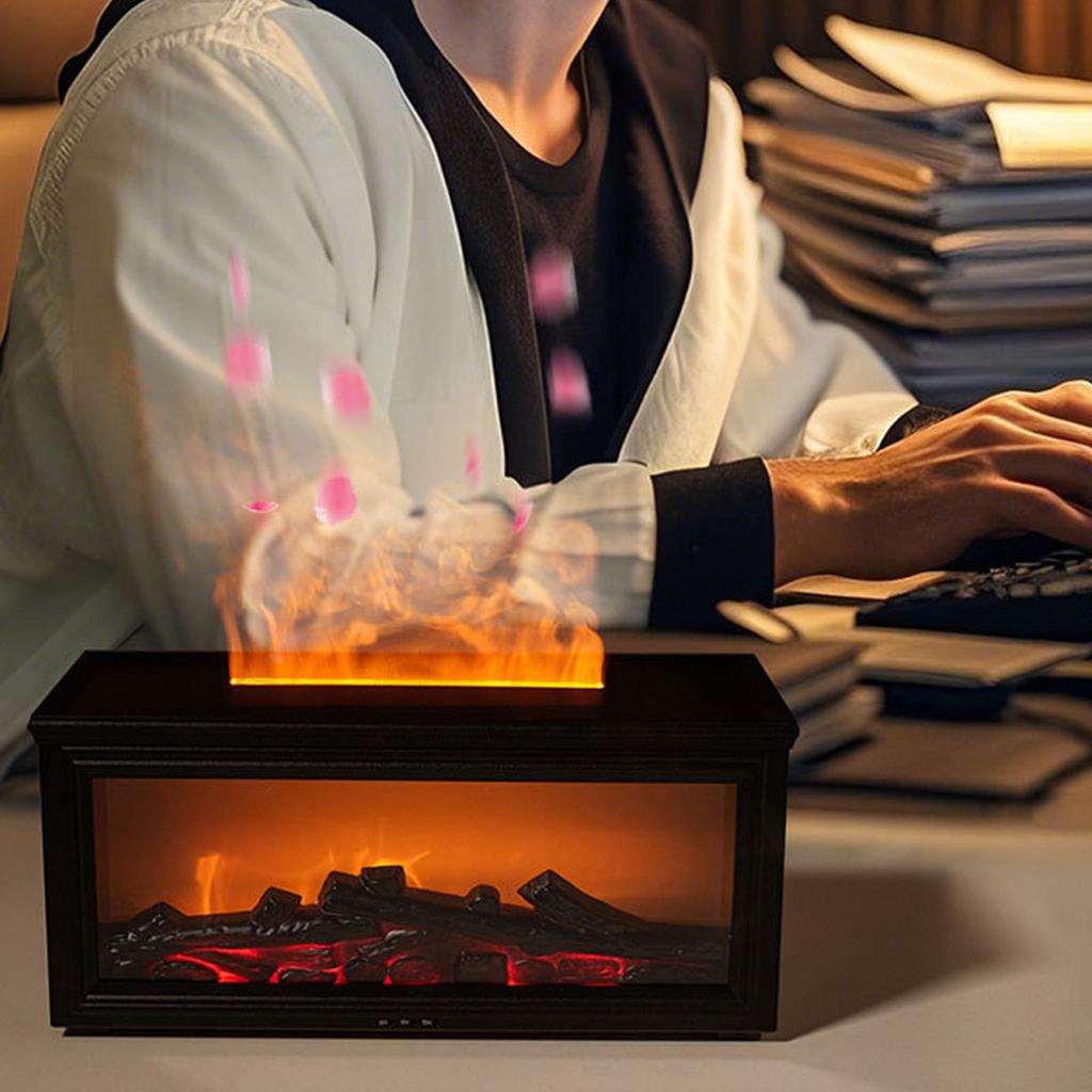Flame Diffuser 280ml Lifelike Quiet Auto Shut Off with Remote Control Essential Oil Diffuser Fireplace Aromatherapy Humidifier