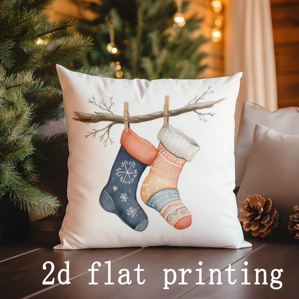 Home Decor Christmas-themed Reindeer & Ornament Pillow Covers Pattern Cushion Cover Suitable for Sofa Bedroom Car Pillow Cover
