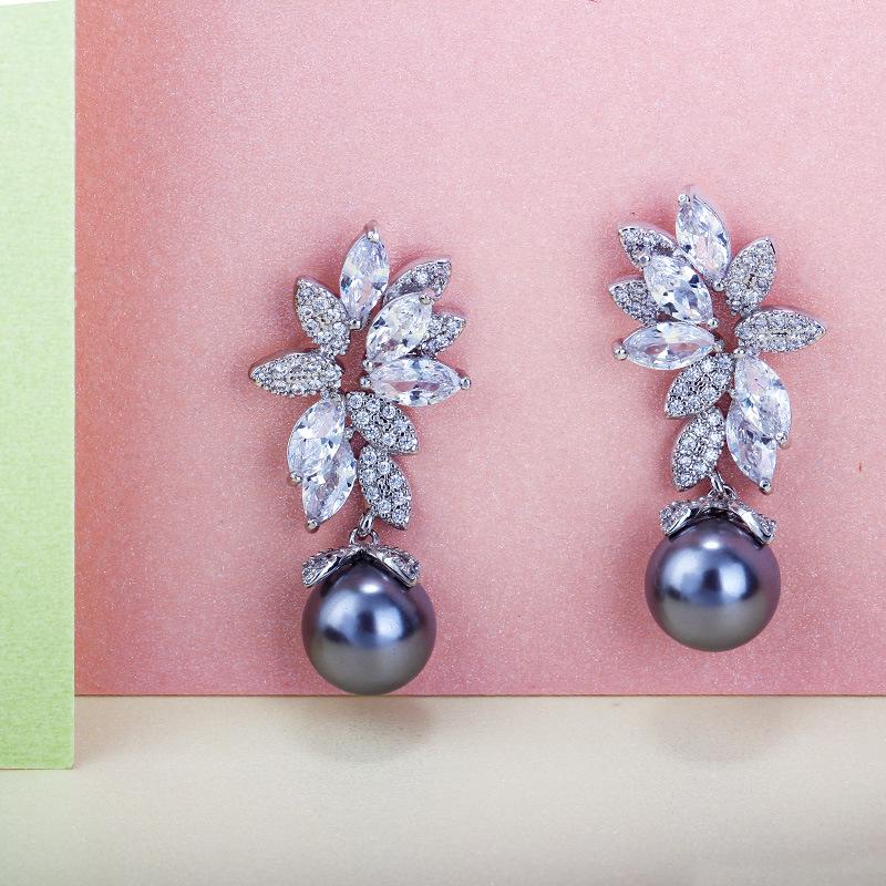E0220 High-End Pearl Earrings, Zircon, Exquisite Evening Dress Ear Jewelry, Needles