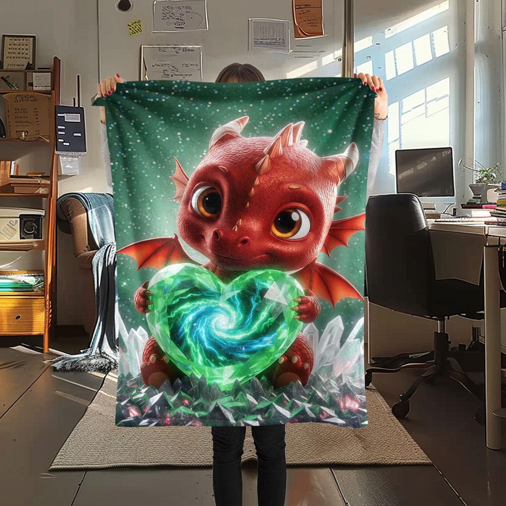1Pc LovingDragon Print Flannel Blanket, High quality Comfortable for All Seasons, Home Decor, Warmth and Comfort, Perfect for Christmas Gifts