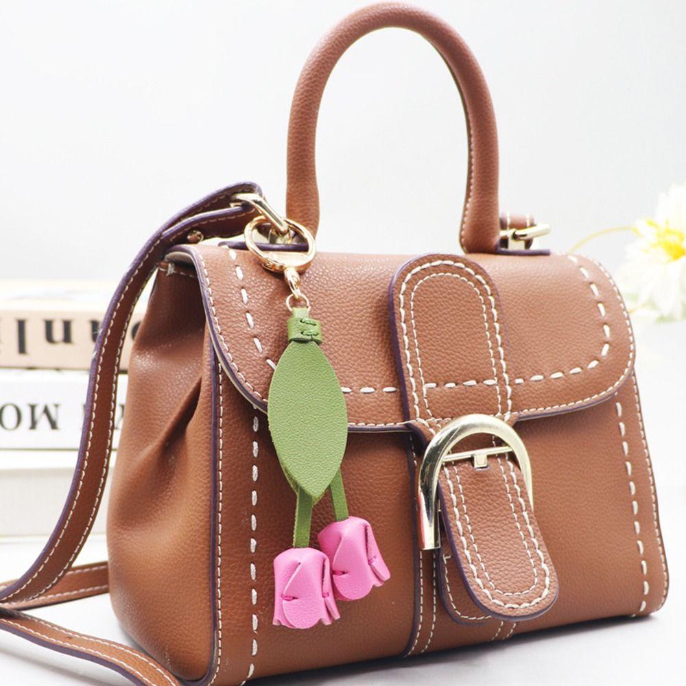 Car Decoration Tulip Flower Keychain Leather Keychain Pendant High Quality Bag Ornament  Gift Toys