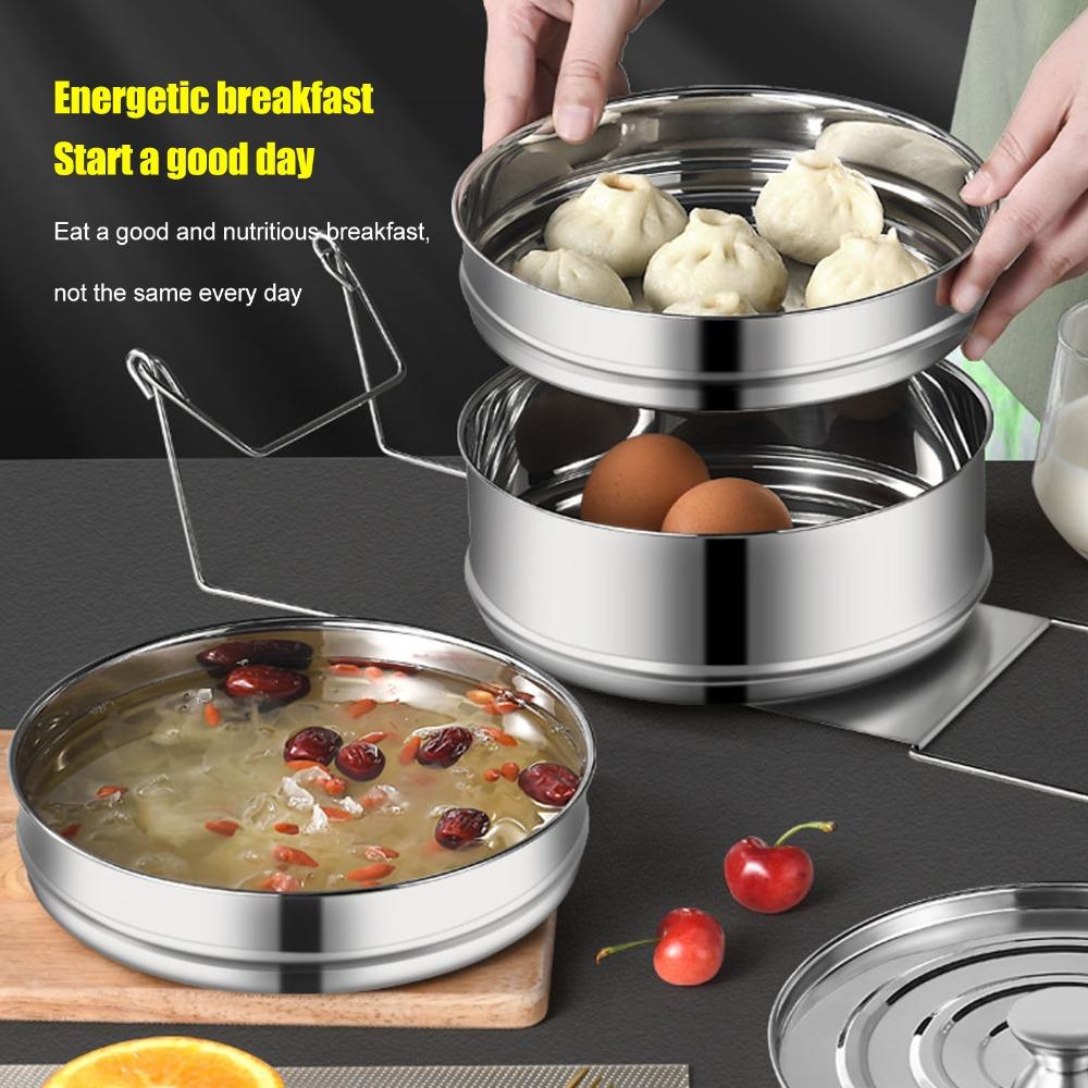 2-Tier Steam Pot 304 Stainless Steel Steaming Pot Durable Stackable Steamer  Pot-in-Pot Cooking