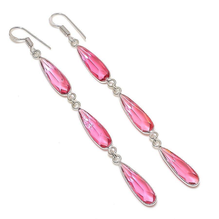 

Ювелирные серьги из стерлингового серебра 925 пробы с натуральным розовым рубиллитом 3,66 дюйма U7e00