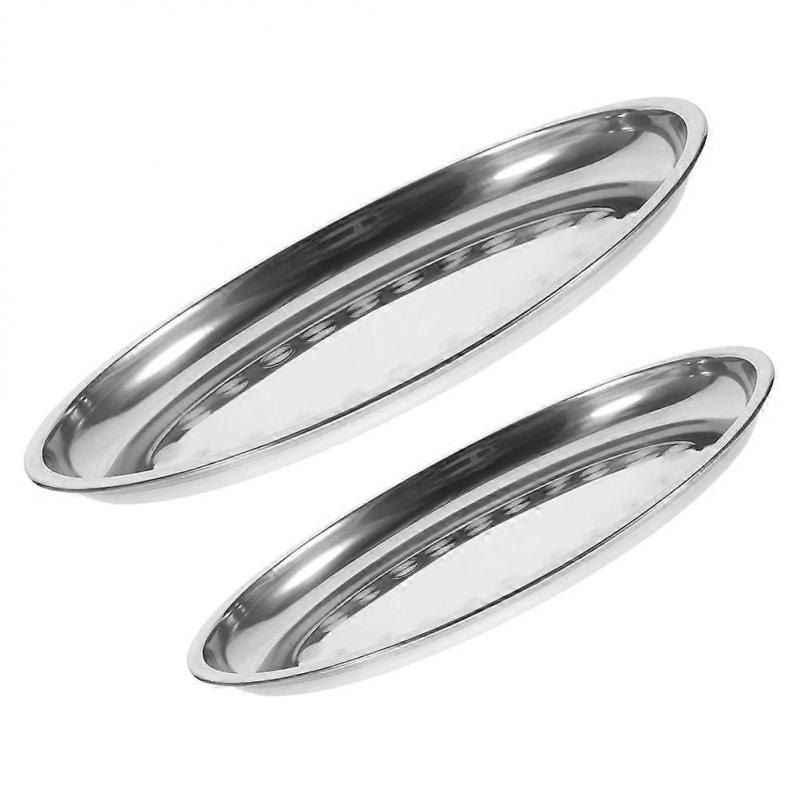 Silver Oval Stainless Steel Serving Platter for Food Catering 2Pcs