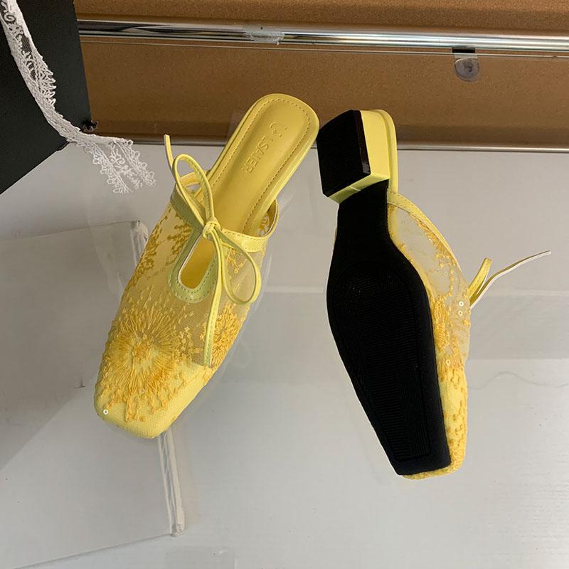 Fashion Luxury Fashion Mesh Ladies Flats Slippers Butterfly-Knot Women Flats Slippers Mules Shoes Female Slides Sandals