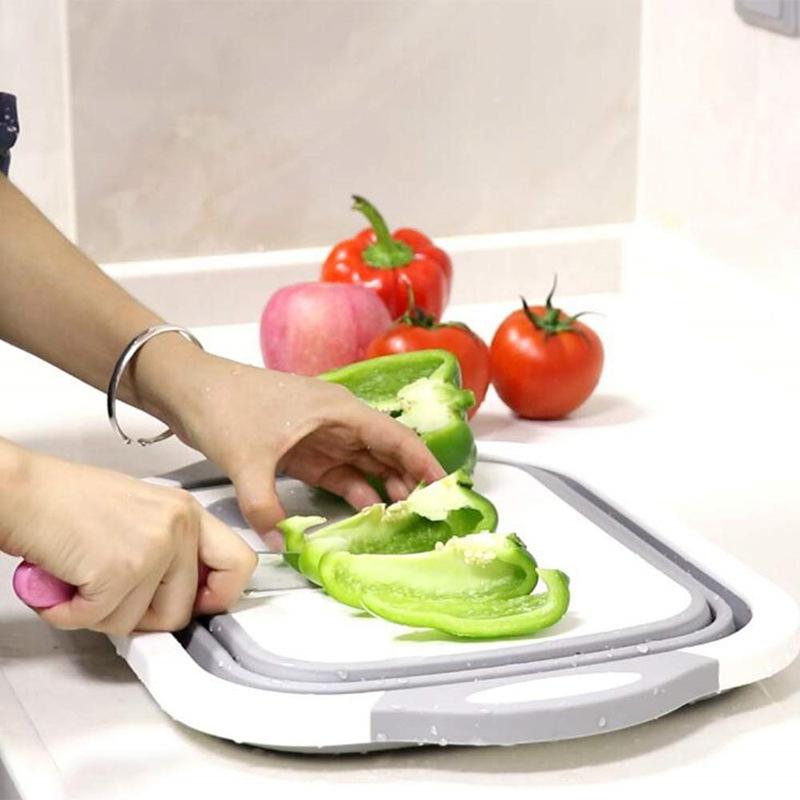 Foldable Cutting Board With Drain Basket Multi-purpose Kitchen Outdoor Chopping Block Portable Plastic Wash Basin Easy To Clean