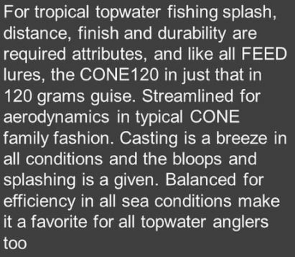 Feed Cone 120 Hand Made Wood Popper Floating Lure 120 grams 54 (6054)