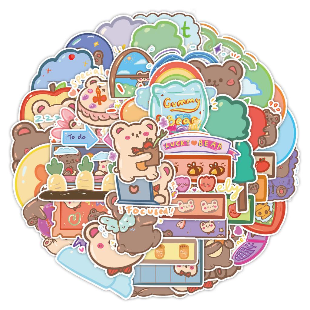 50 Cute Brown Bear Stickers Mobile Phone Water Cup Refrigerator Decoration Stickers Waterproof Creative Notebook Hand Note Stickers
