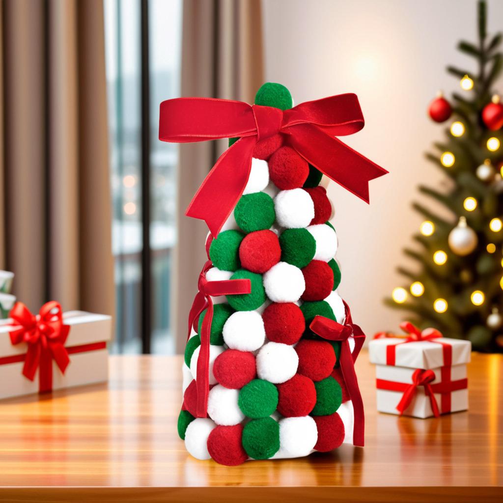 Red, Green And Christmas Colored Small Balls Handmade Bow Christmas Tree Ornaments Desktop Decoration