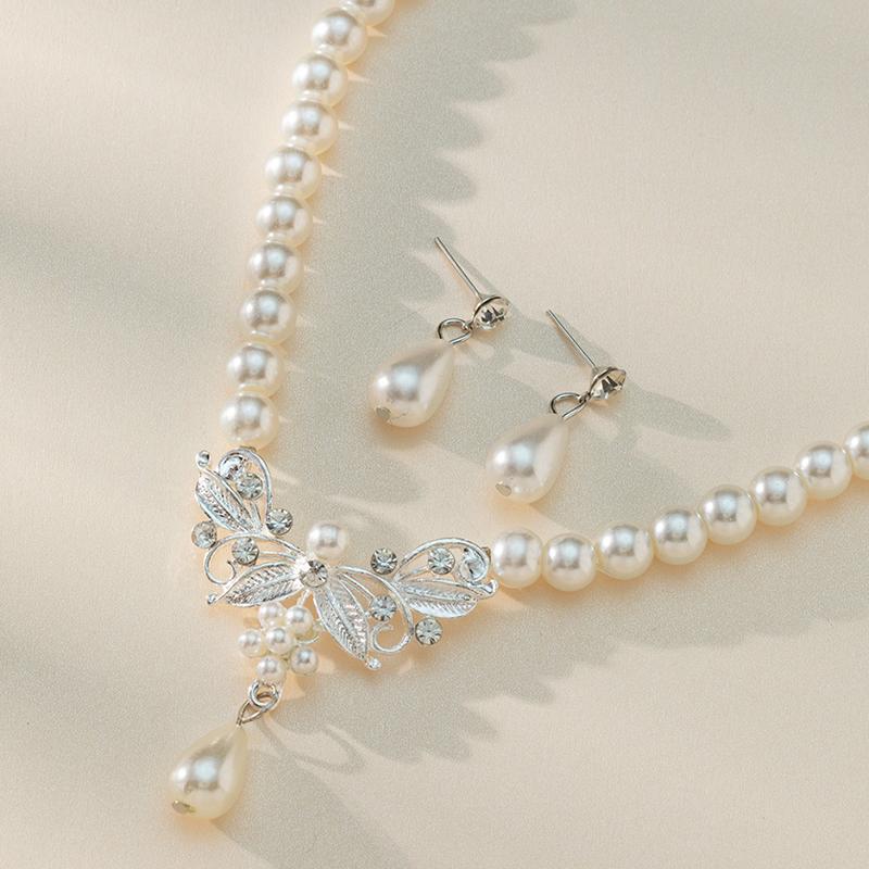 

Жемчужная ключичная цепочка Повседневный темперамент Простая подвеска Ожерелье Жемчужное ожерелье Серьги Набор из двух предметов