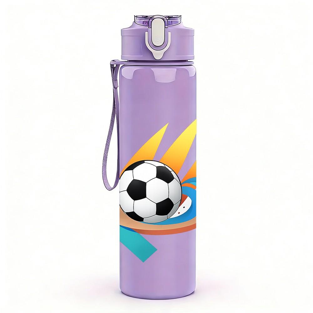 1PC Flame Soccer Ball Graphic 750ml Color Plastic Sports Water Bottle Leakproof Flip Straw Lid Suitable for Sports Office Home Use