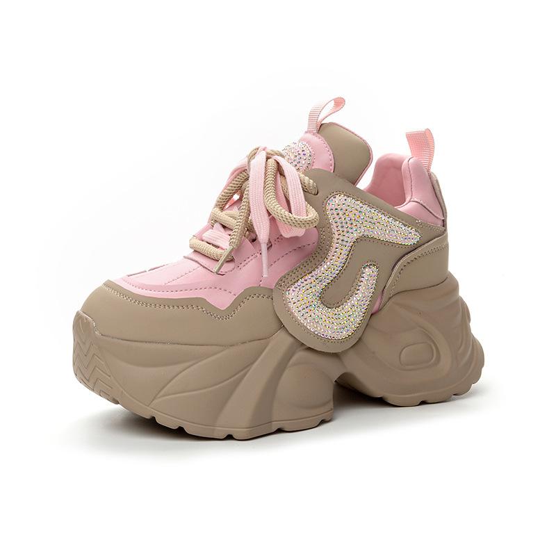 Fashion 7CM New Genuine Leather Platform Wedge Women Spring Autumn Chunky Sneakers 2024 Fashion Boots Bling Vulcanize Well-fitting Shoes