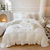 Conjunto de Edredom e Lençol Seersucker Francês com Renda Bordada, Roupa de Cama de 3 Peças