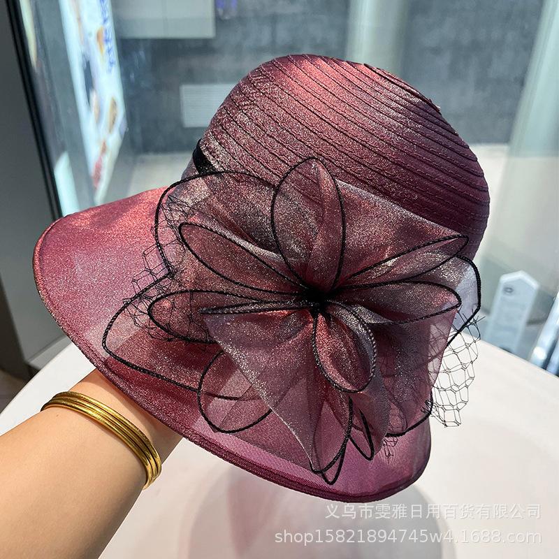 Fashion Organza New Fisherman Hat Children Summer Sunshade French Hepburn Style Flower Sunscreen Hat Beach Top Hat
