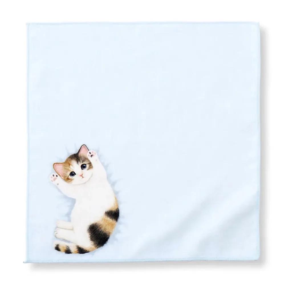 Small Milk Cat Handkerchief Small Hand Towel Cat Pattern Portable Sweat Catty Pocket Handkerchief Square Towel Japanese