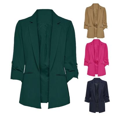 Women Suit Coat Turn-down Collar Long Sleeve Pockets Suit Jacket Solid Color Open