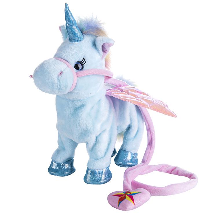 

35cm Funny Electric Walking Unicorn Plush Toy Stuffed Animal Toys Electronic Music Unicorn Toy Christmas Gifts синій