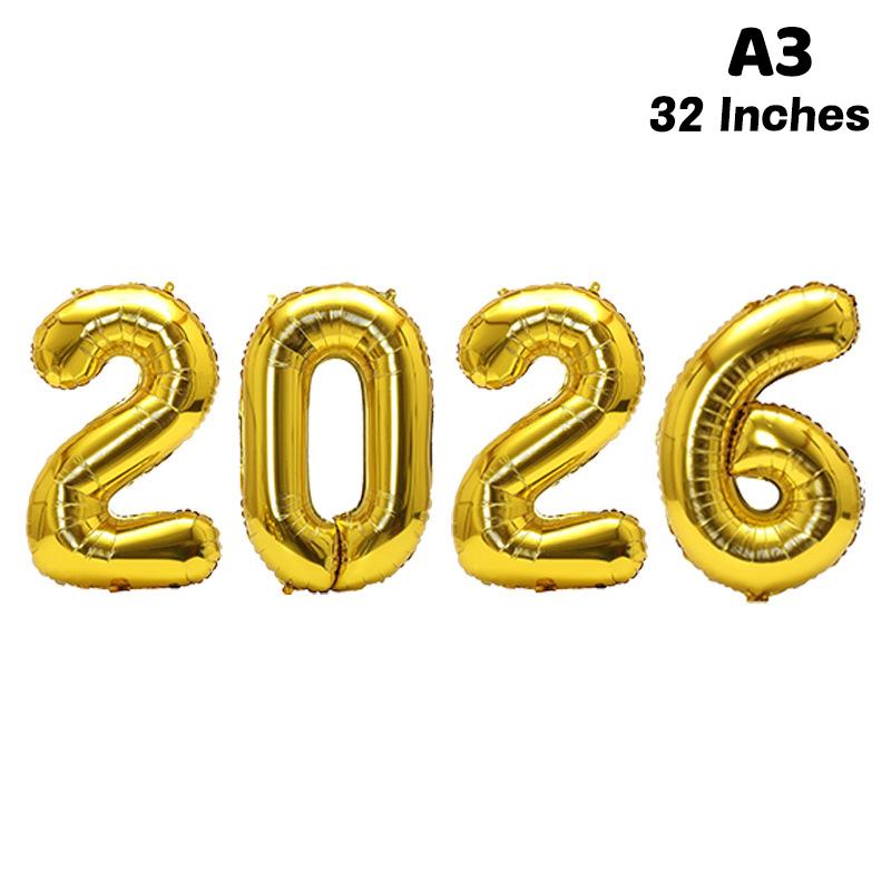 Happy New Year 2026 Balloons Gold Silver Pink Black Number 2026 Foil Balloons 16/32/40in Multicolour Happy New Year Banner
