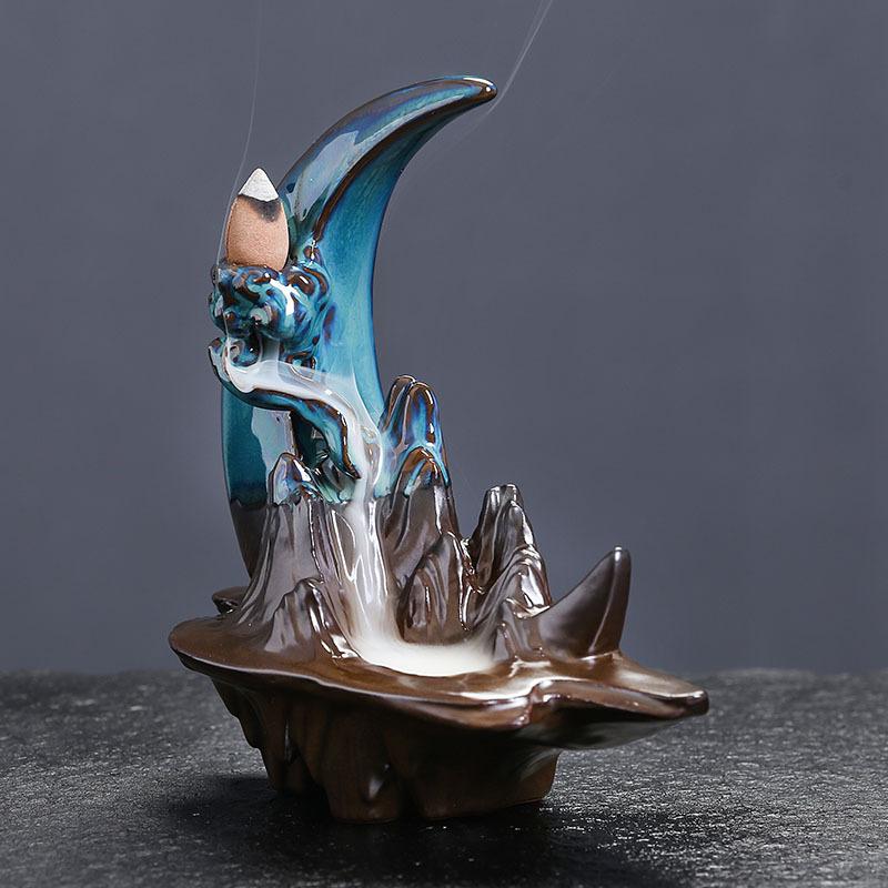 Ramadan Incense Burner with Mountain Waterfall Design and Reverse Flowing Incense Smoke Perfect for Aromatherapy and Meditation