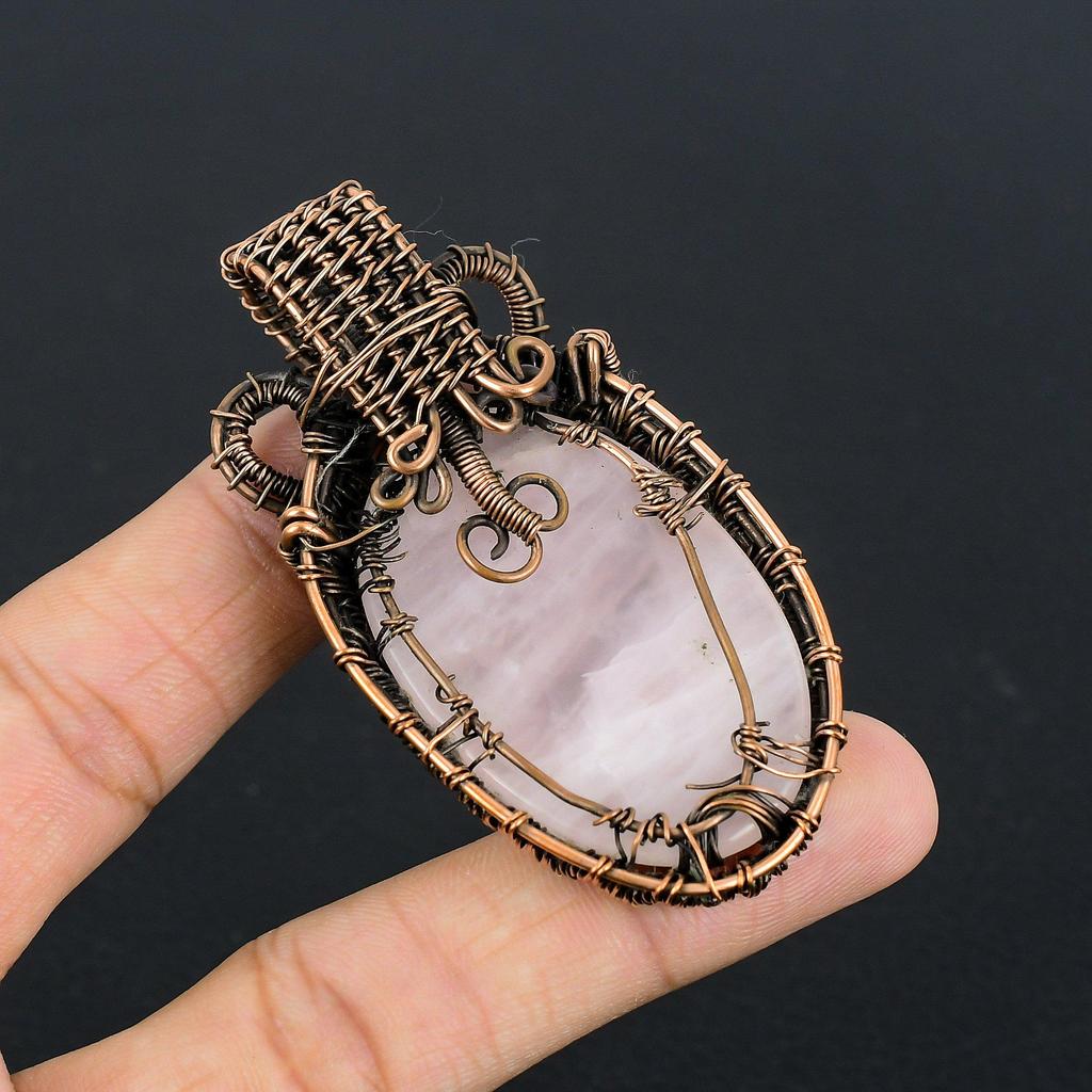 Rose Quartz Jewelry, 999 Copper Wire Wrapped  Pendant Handmade Gemstone Jewelry, Gifts For Wife Brand New Pendant