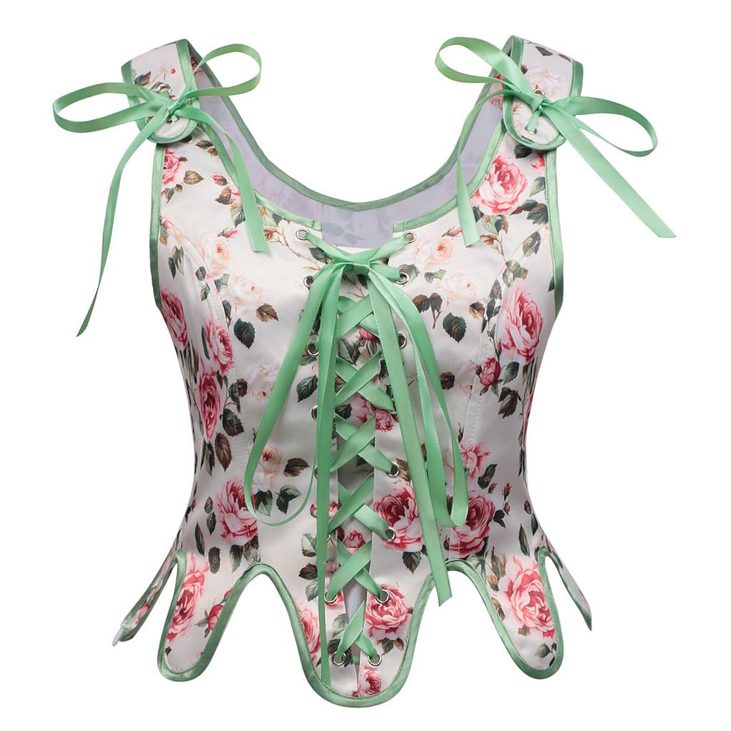 European Palace Style Ladies Corset With Flower Print For Stage Performances S зелёный
