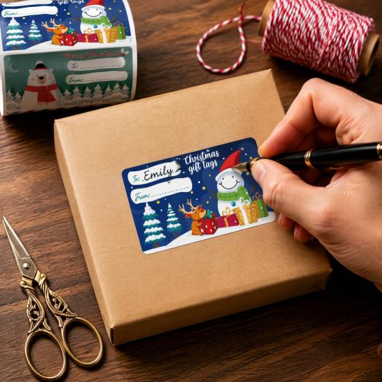 Wrapping Paper Accessories Christmas Sticker Labels for Holiday Gift Wrapping, Self-Adhesive Tags with Blank Customizable Writing Area Present
