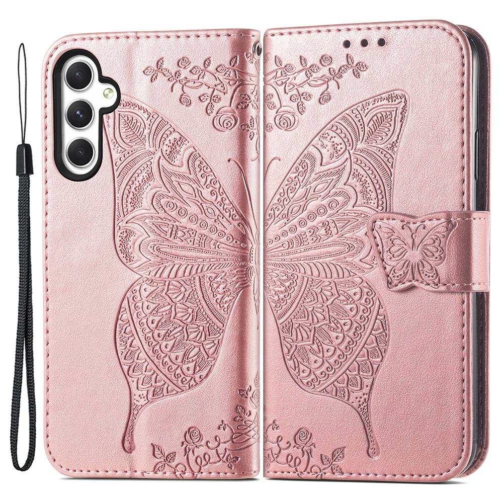 For Samsung Galaxy A55 5G Cell Phone Case Butterfly Imprinted Leather Cover