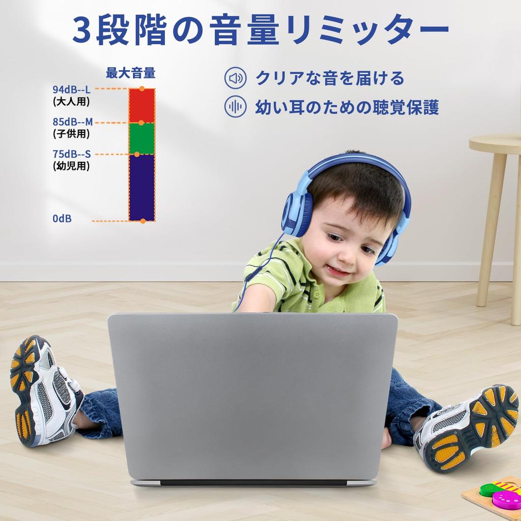 SIMOLIO Wired Headphones with 94db Volume Hearing Voice Blue Kids' Mic, Limit, Protection, Chat, Fortnite, 3.5mm Cord, School/Travel Use, (902B)