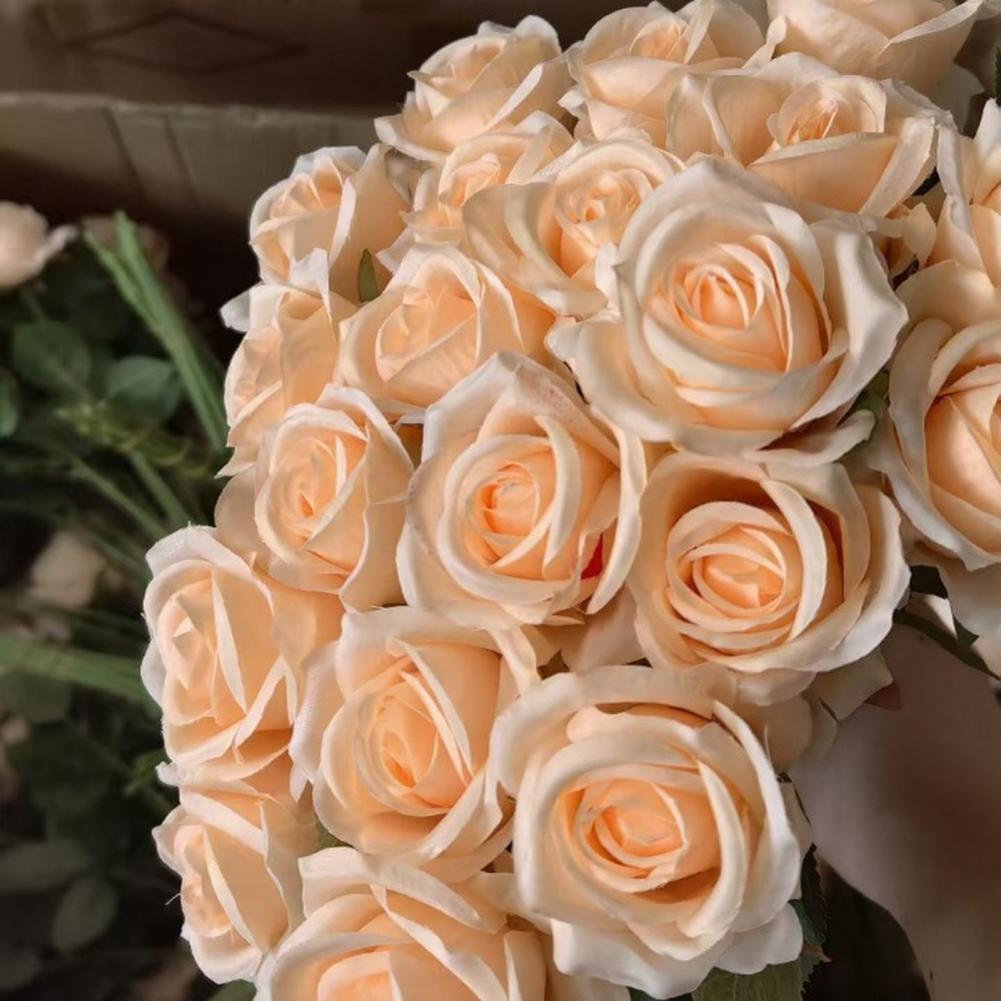 Artificial Flower Branch Artificial Rose Flower Branch Realistic Silk Bloom with Green Leaves Faux Floral Decoration for Home