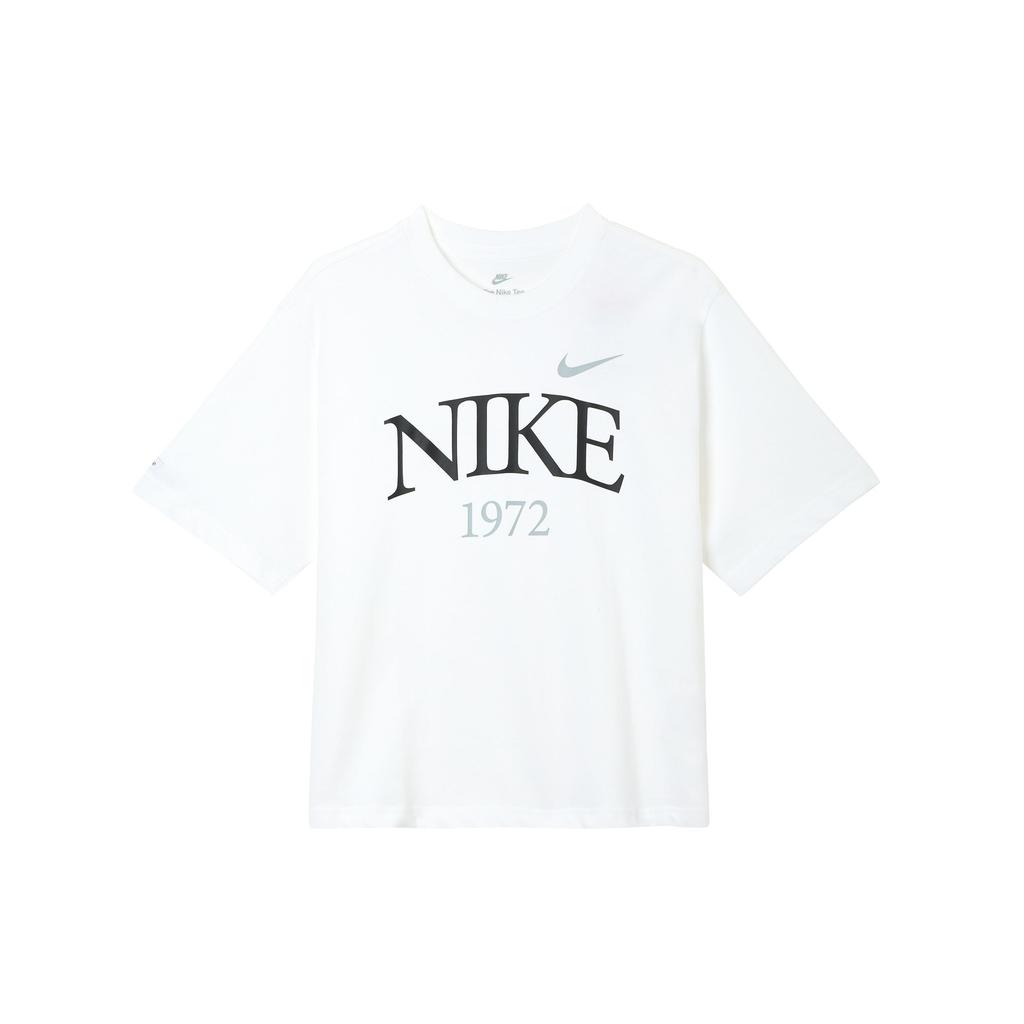 Nike Letter Breathable Number Logo Print Loose Round Neck Short Sleeve Drop Shoulder T-Shirt Women T-Shirt White FQ6601-100