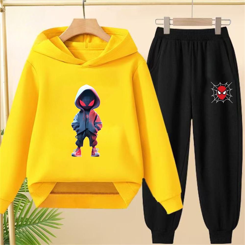 Black Spider-Man Children's hoodie girls boy clothing tops+pants set leisure outerwear sweatshirt Suitable