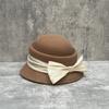 French Celebrity Retro Hepburn Style Silk Hemp Big Bow Woolen Basin Hat Female Convex Top Elegant Top Hat Autumn And Winter