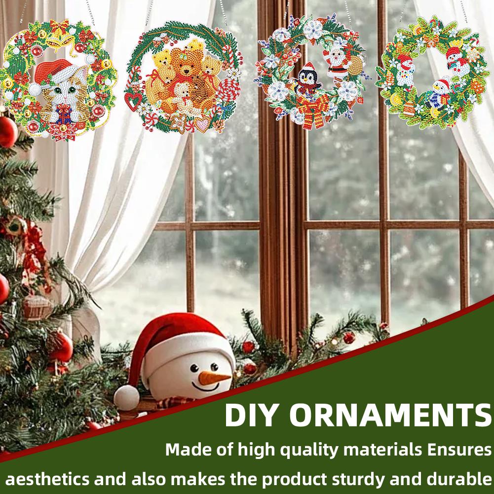 4pcs Xmas Theme 2D Flat DIY Special Shape Rhinestone Diamond Art Window Pendants Diamond Art Pendant Home Wall Decoration Crafts