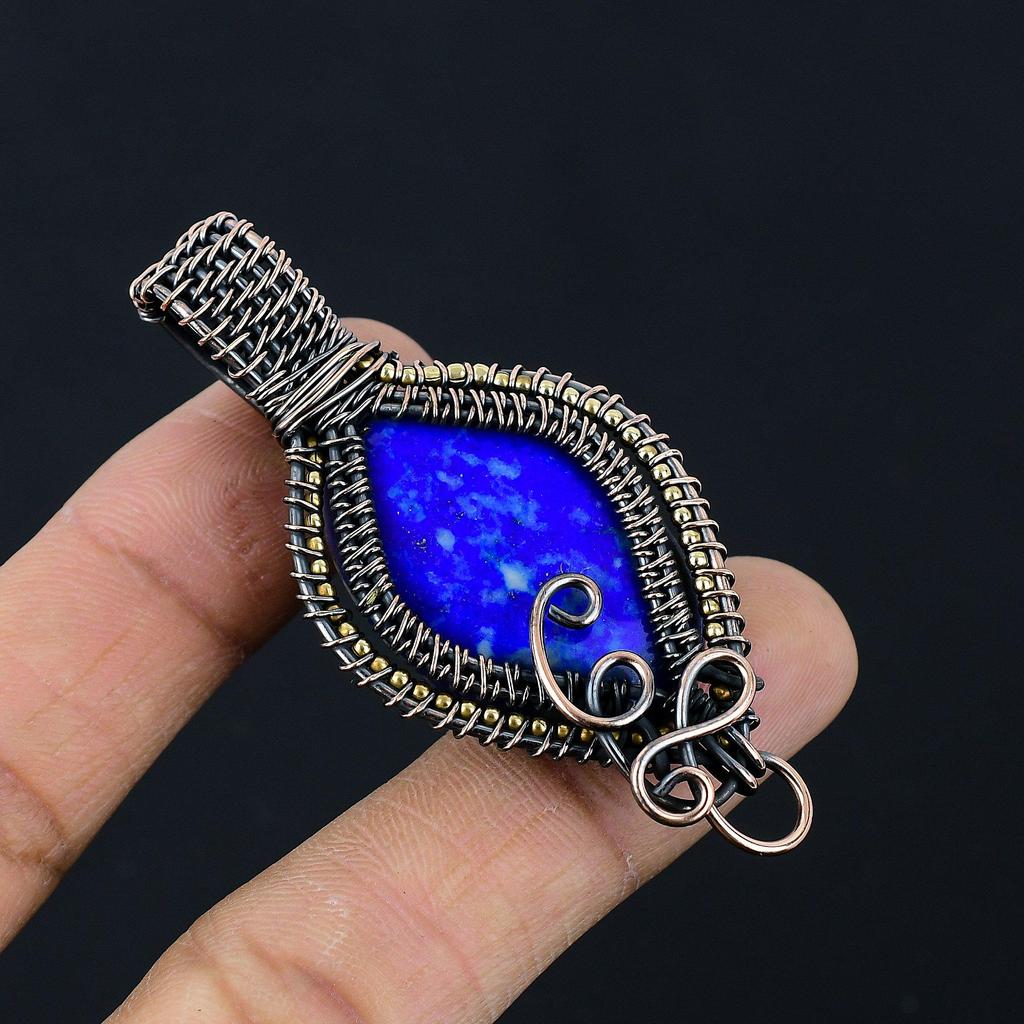 Lapis Lazuli Pendant Handmade Gemstone Jewelry, 999 Copper Wire Wrapped Pendant ,Unique Design Jewelry Pendant