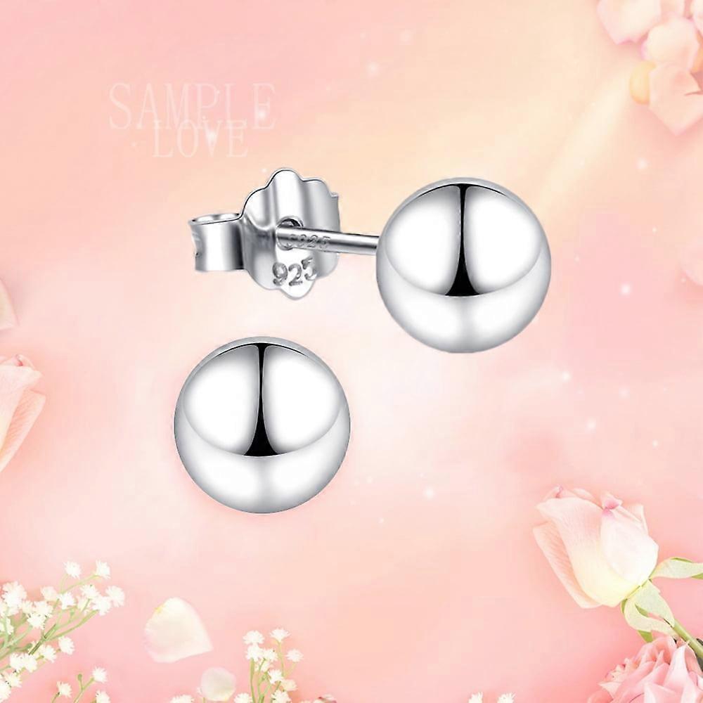 18K White Gold Plated Sterling Silver Ball Stud Earrings 8mm, Simple Polished Ball Studs Hypoallergenic Jewelry