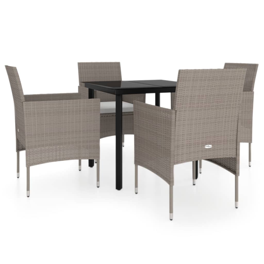 5 Piece Outdoor Dining Set with Cushions Beige and Black