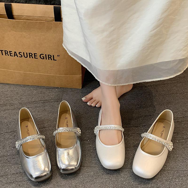 Beautiful skirt silver light mouth single shoes women's new summer Mary Jane Doudou shoes small leather shoes