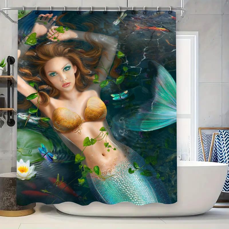 

Luxury Mermaid Bath Shower Curtain, Waterproof Printing For Bathroom Decor, High-Quality Fabric, Customizable Size Green Edition W60H190(CM)-1 Pcs
