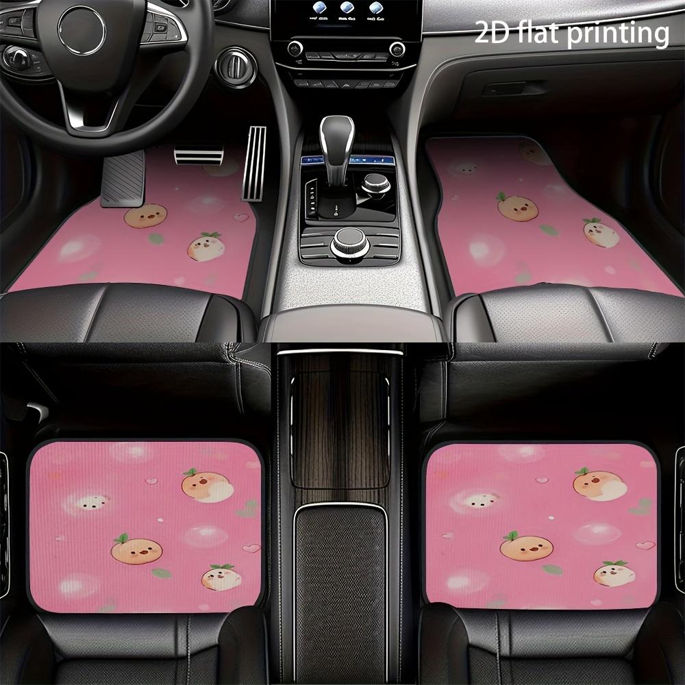 4pcs Car Floor Mats, Pink Background With Peach Bubble And Heart Pattern, Material, Universal Car Mats, Easy To Clean, Car Decor