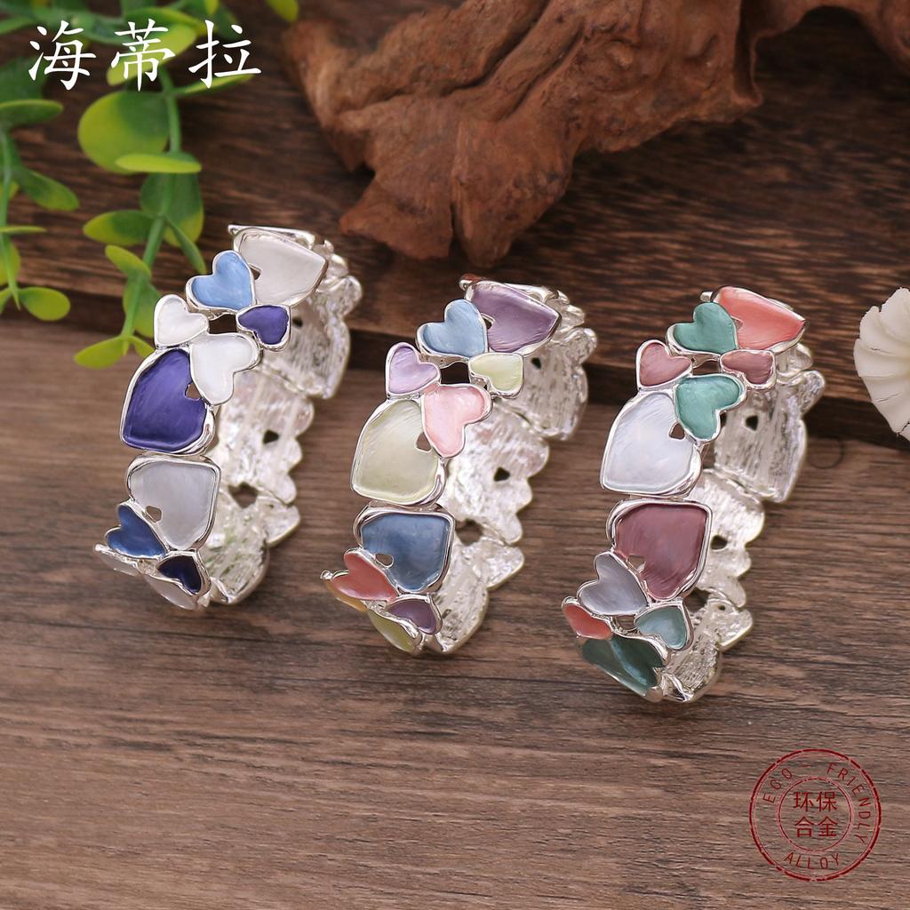 New Color Painting Oil Geometric Hollow Love Elastic Bracelet, Heart-to-heart Women's Fashion Bracelet