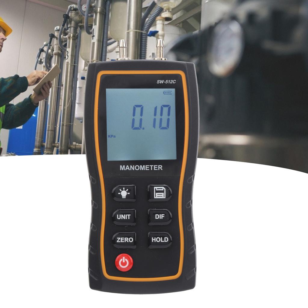 SW‑512C Digital Manometer HVAC Air Pressure Meter Gauge Differential Air Pressure Tester Tool