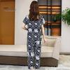 Women's Cotton Pajamas Set Short Sleeve Top Long Pants Casual Two-Piece Sleepwear Set Summer Plus Size Thin Loungewear for Elderly Mom