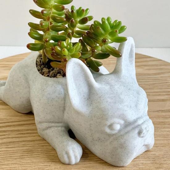 French Bulldog Planter Pot Resin Statue Figurine Succulents Herb Plants Flower Pot Container Home Balcony Garden Decoration