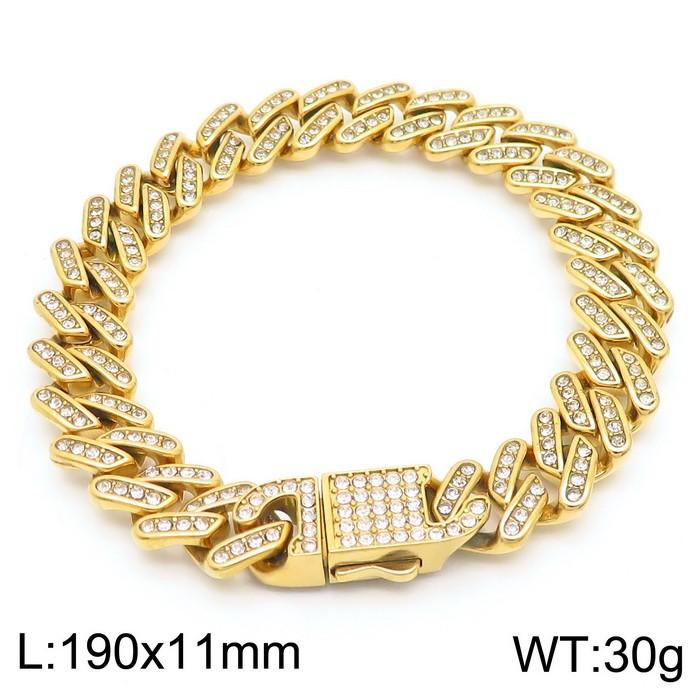 Hip Hop Shiny Rhinestones Bracelet for Men Women High Quality Zircon Cuban Miami Charm Chunky Figaro Chain Gold Color Jewelry
