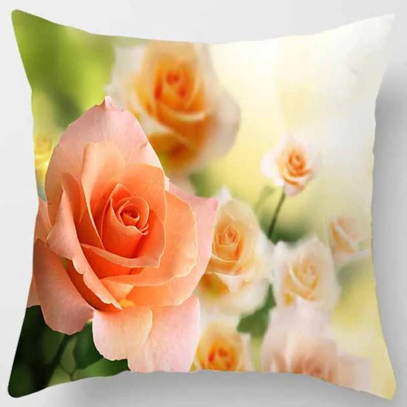45x45cm Rose Series Pillowcase Yellow Pink Flowers  Sofa Office Seat Cushion Cover Room Aesthetic Home Decoration
