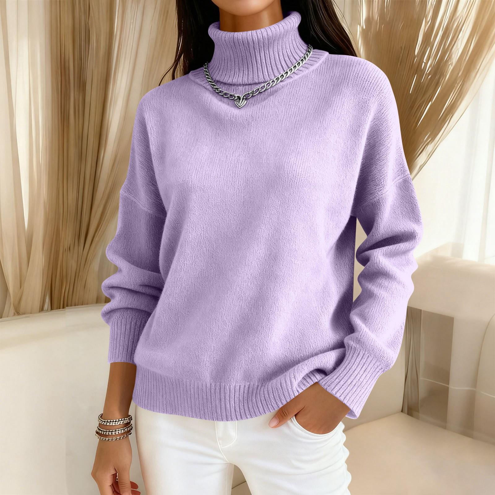 Женский модный однотонный трикотажный свитер с высоким воротом и длинными рукавами, пуловер, топ