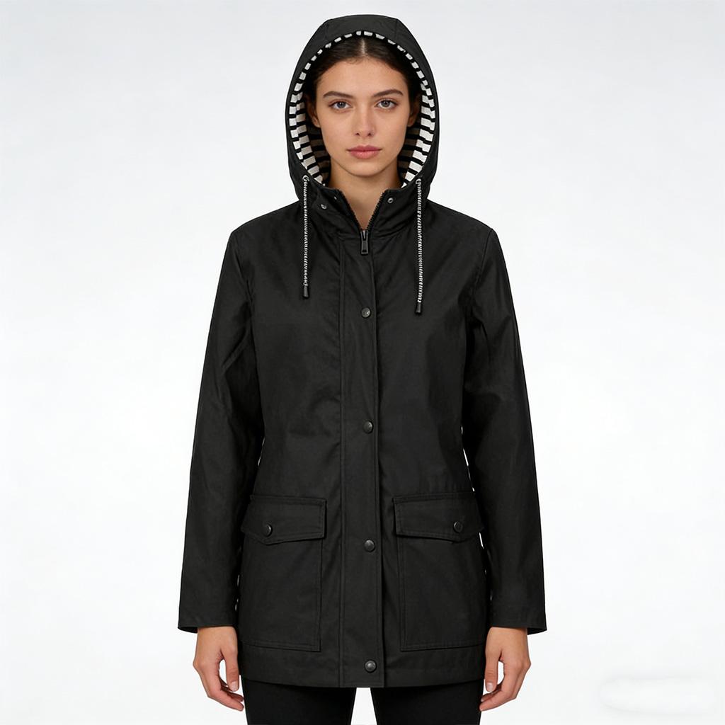 Women's Autumn and Winter Trench Coat Waterproof Women Rain Jacket Windproof Hooded Outdoor Plus Solid Raincoat