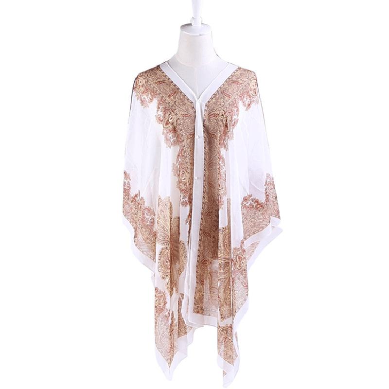 Elegant 2018 Women Chiffon Blouse Coat With Boho Floral Design For Beach Cover Up