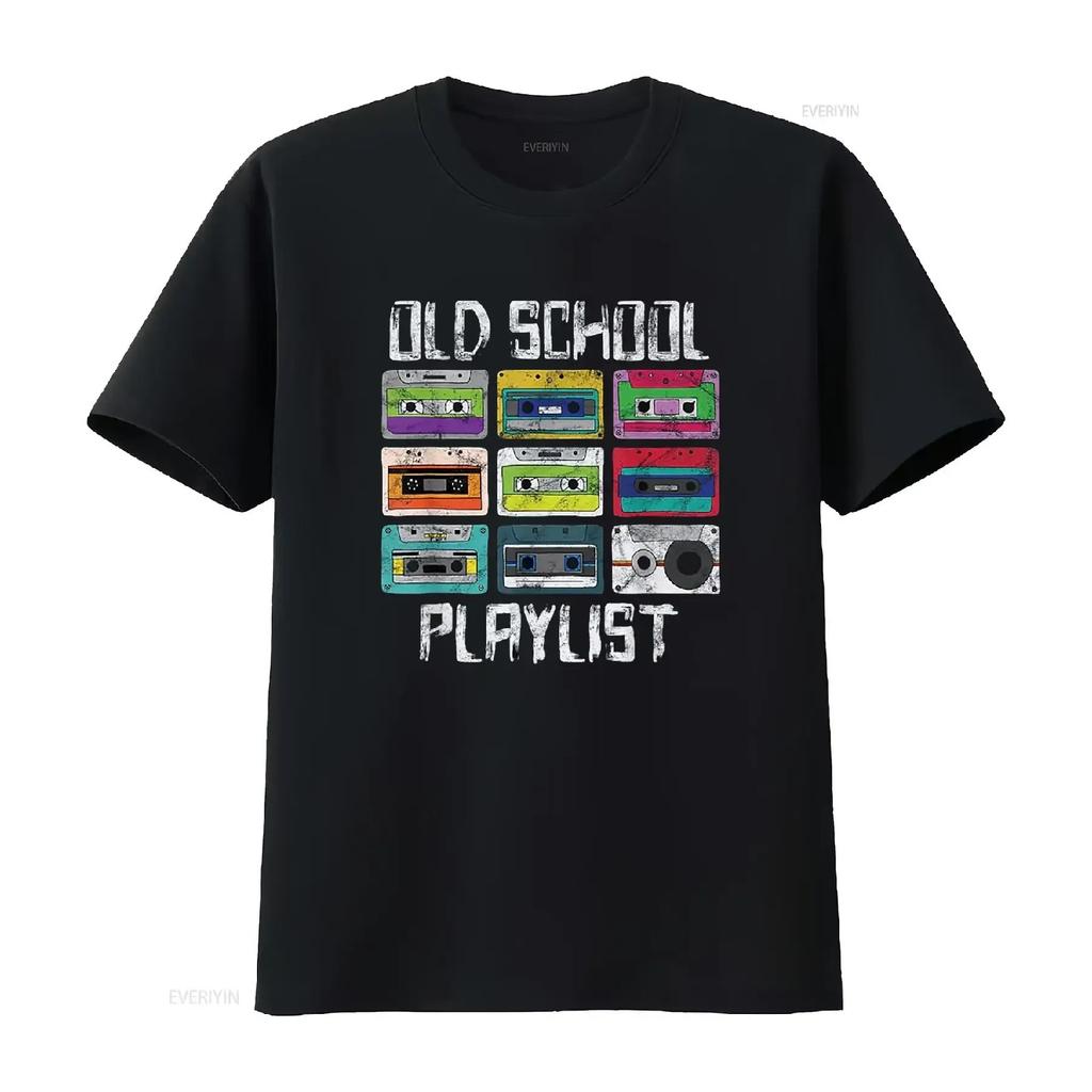 Kassettenband Musik T-Shirt Retro 80er Old School Playlist Schwarz Groß vintage Gewaschen Atmungsaktiv Vielseitig Designerkleidung