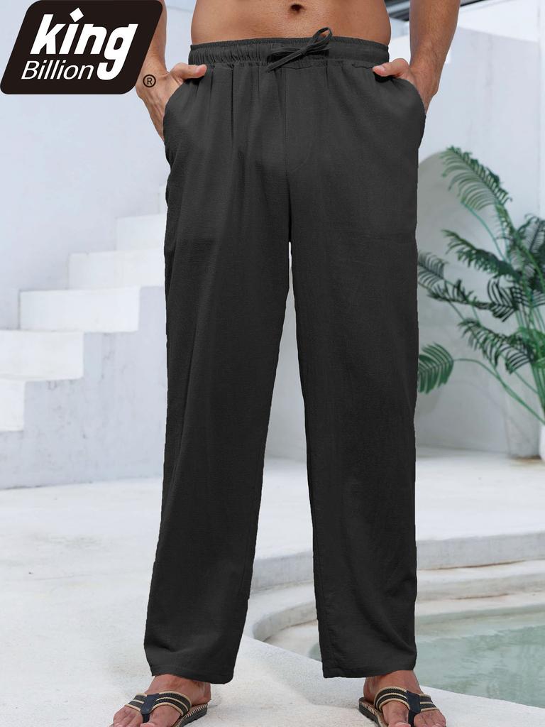 Men's Cotton Linen Pants Straight Leg Lightweight Breathable Comfortable Trousers Beach Style Solid Color Casual Cozy Sweatpants